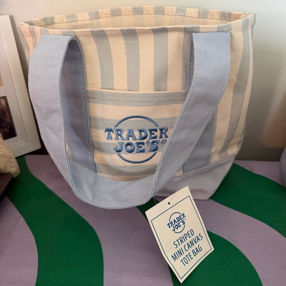 Limited Edition Trader Joe's Blue & Cream Striped Mini Tote Bag